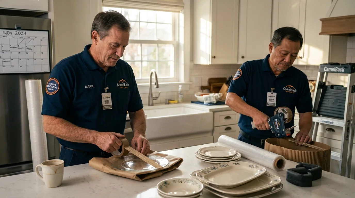 Professional crew packing kitchen dishware in Healy, AK